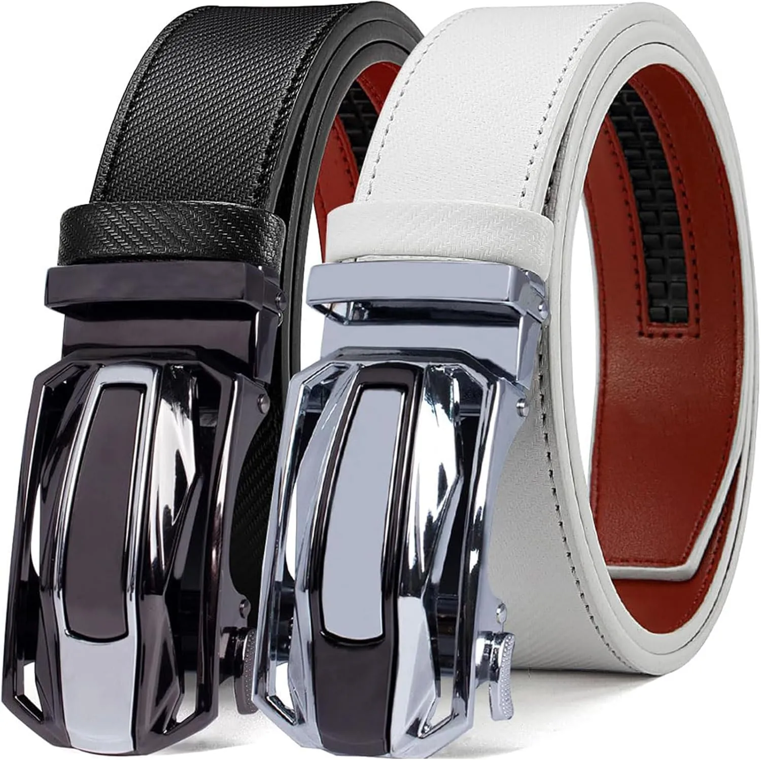 DOOPAI Men's Ratchet Leather Belt Set - 2 Pack Sliding Belt Adjustable For Gift Mens Dress Casual 1 3/8",Cut for Fit