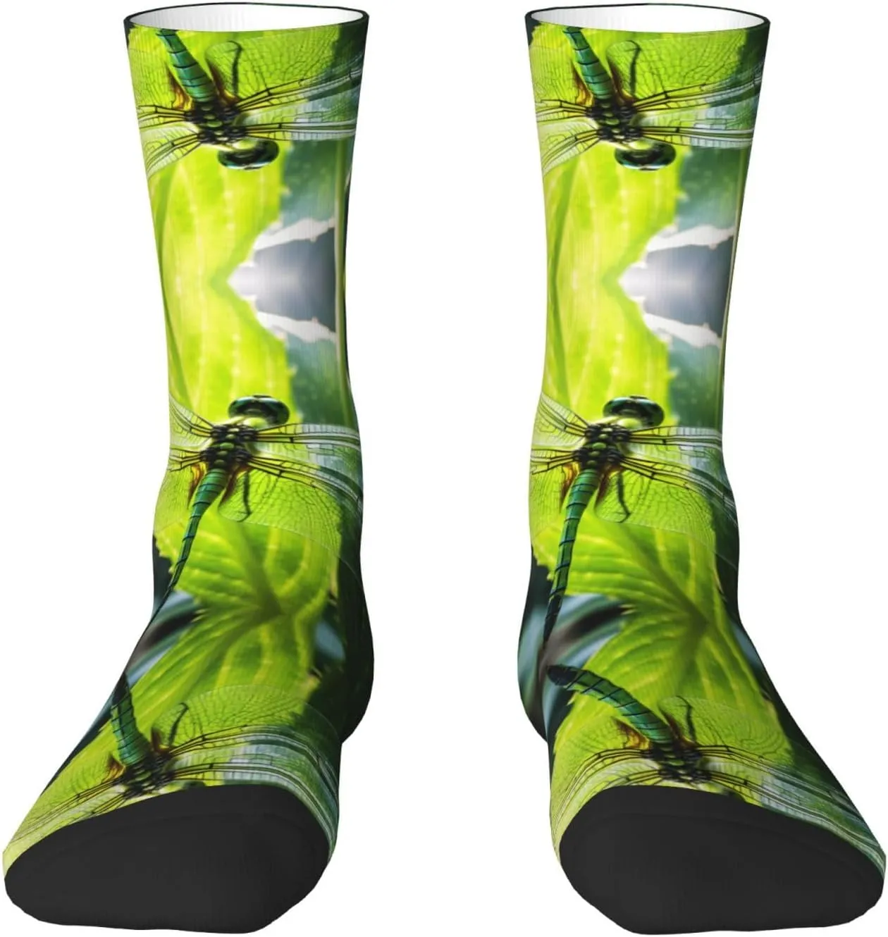 Dragonfly Print Fun Contrast Socks,Novel Crazy Cool Socks,Pattern Funky Novelty Socks,Unisex Bulk Socks