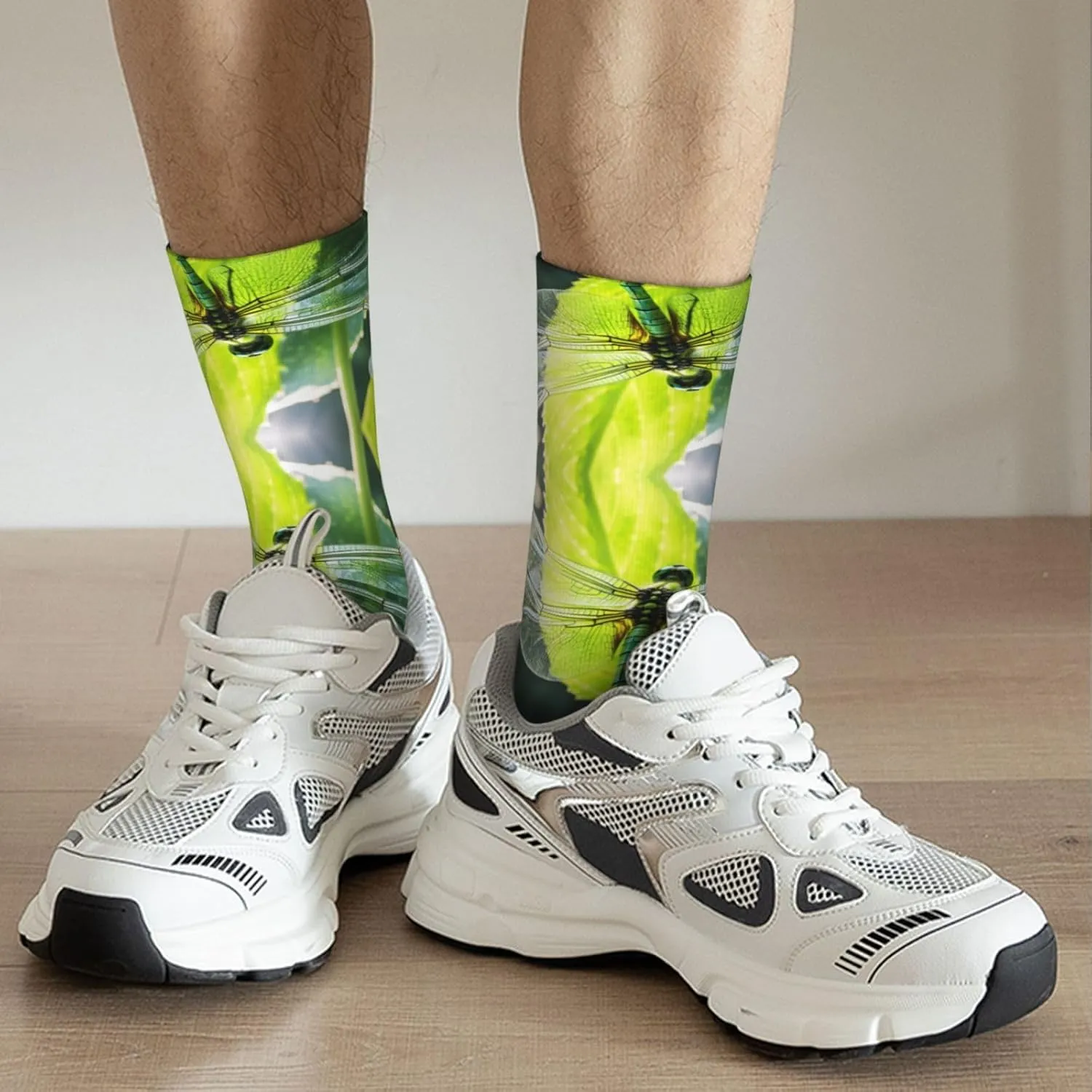 Dragonfly Print Fun Contrast Socks,Novel Crazy Cool Socks,Pattern Funky Novelty Socks,Unisex Bulk Socks