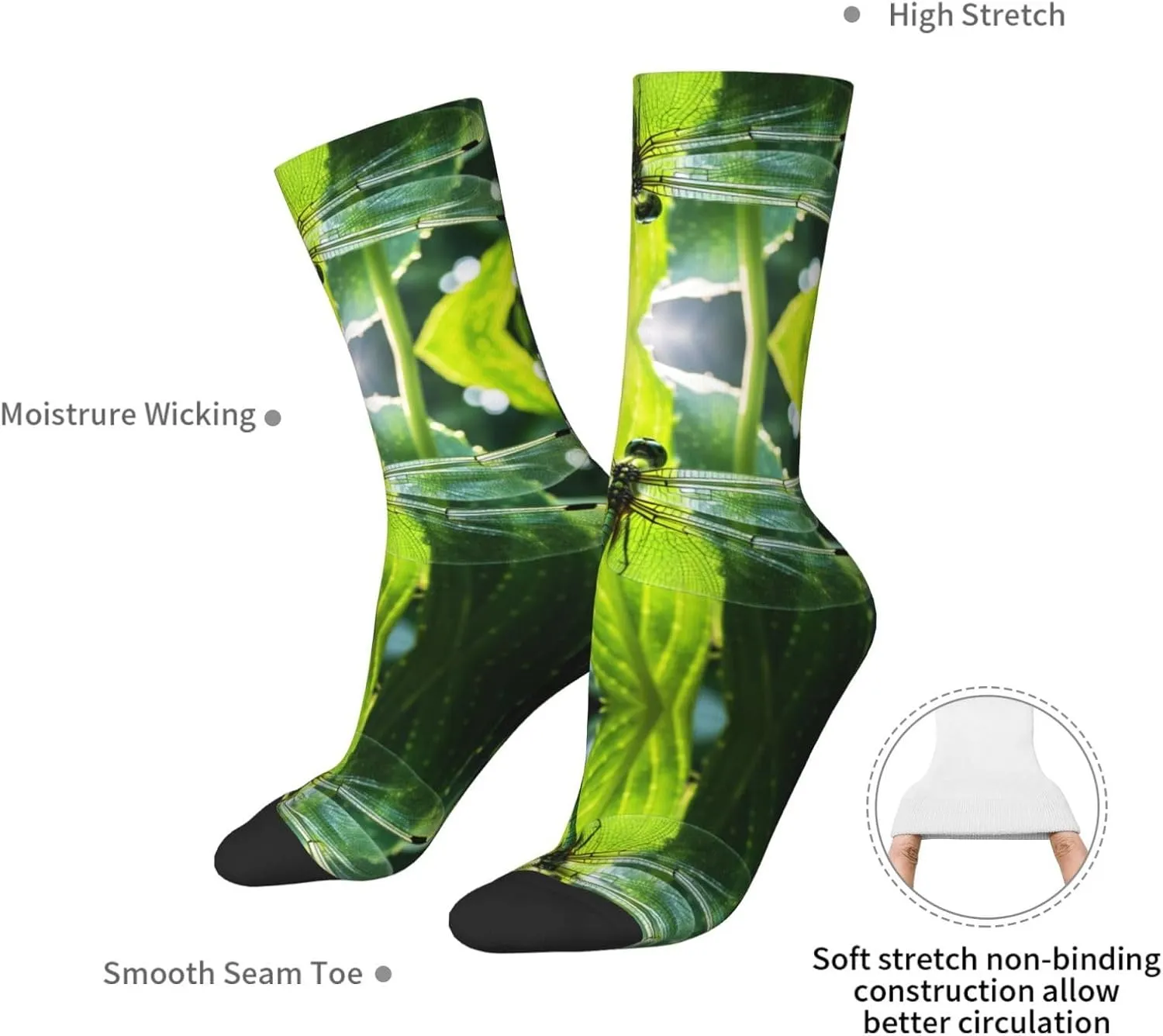 Dragonfly Print Fun Contrast Socks,Novel Crazy Cool Socks,Pattern Funky Novelty Socks,Unisex Bulk Socks