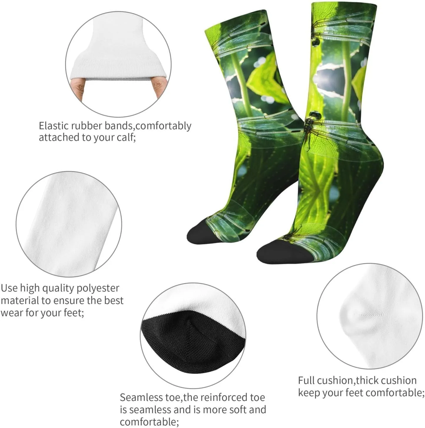 Dragonfly Print Fun Contrast Socks,Novel Crazy Cool Socks,Pattern Funky Novelty Socks,Unisex Bulk Socks