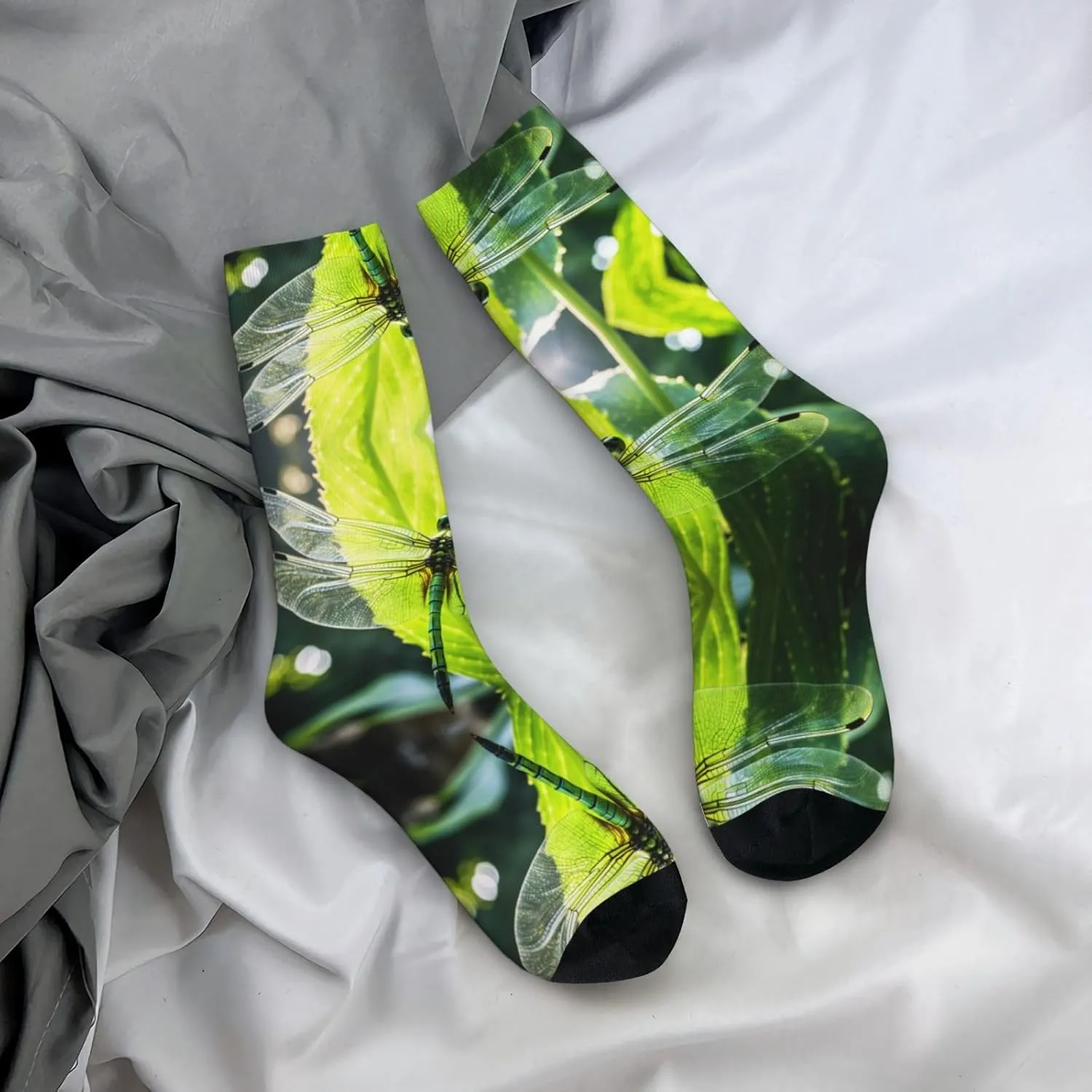 Dragonfly Print Fun Contrast Socks,Novel Crazy Cool Socks,Pattern Funky Novelty Socks,Unisex Bulk Socks