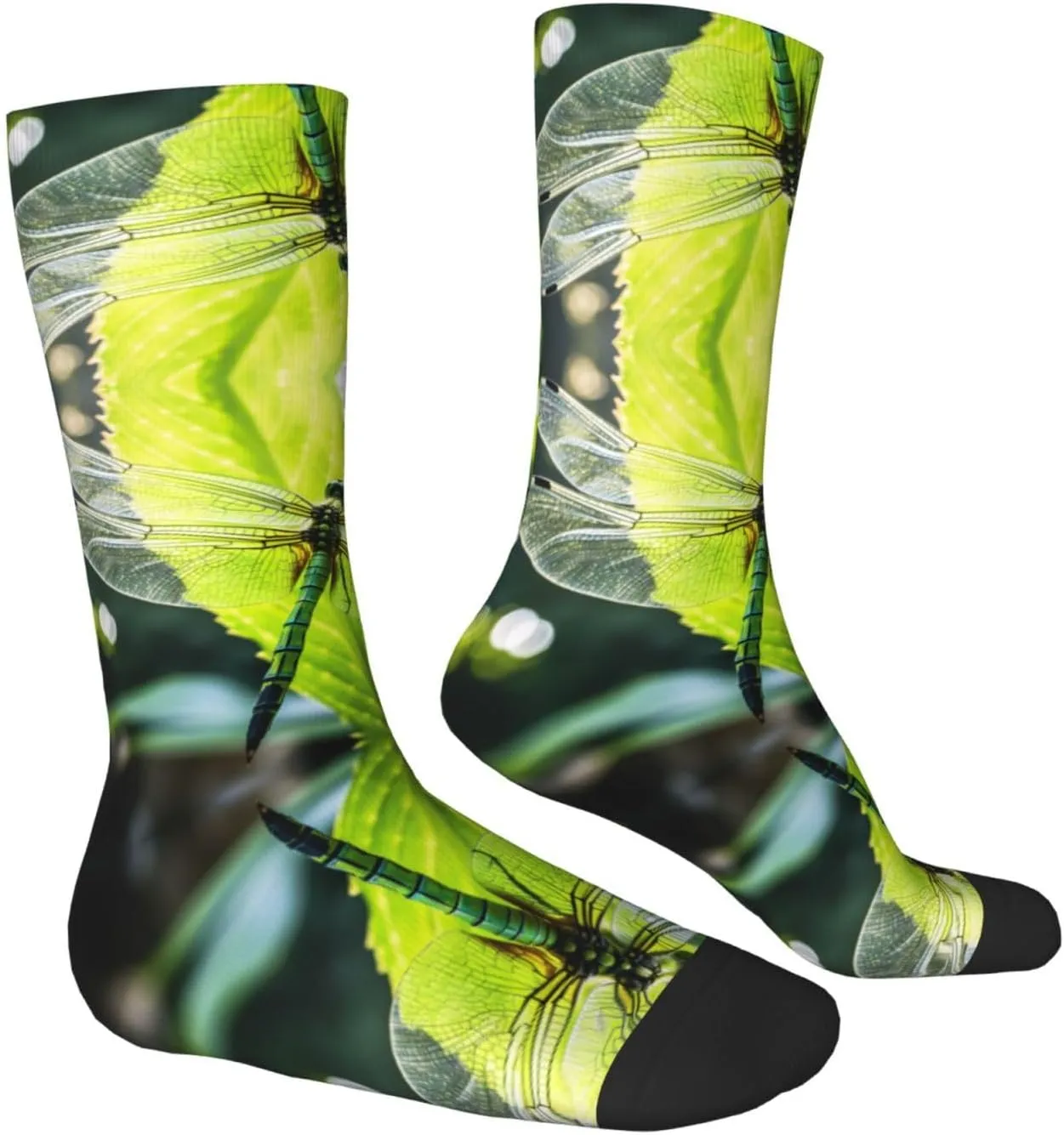 Dragonfly Print Fun Contrast Socks,Novel Crazy Cool Socks,Pattern Funky Novelty Socks,Unisex Bulk Socks