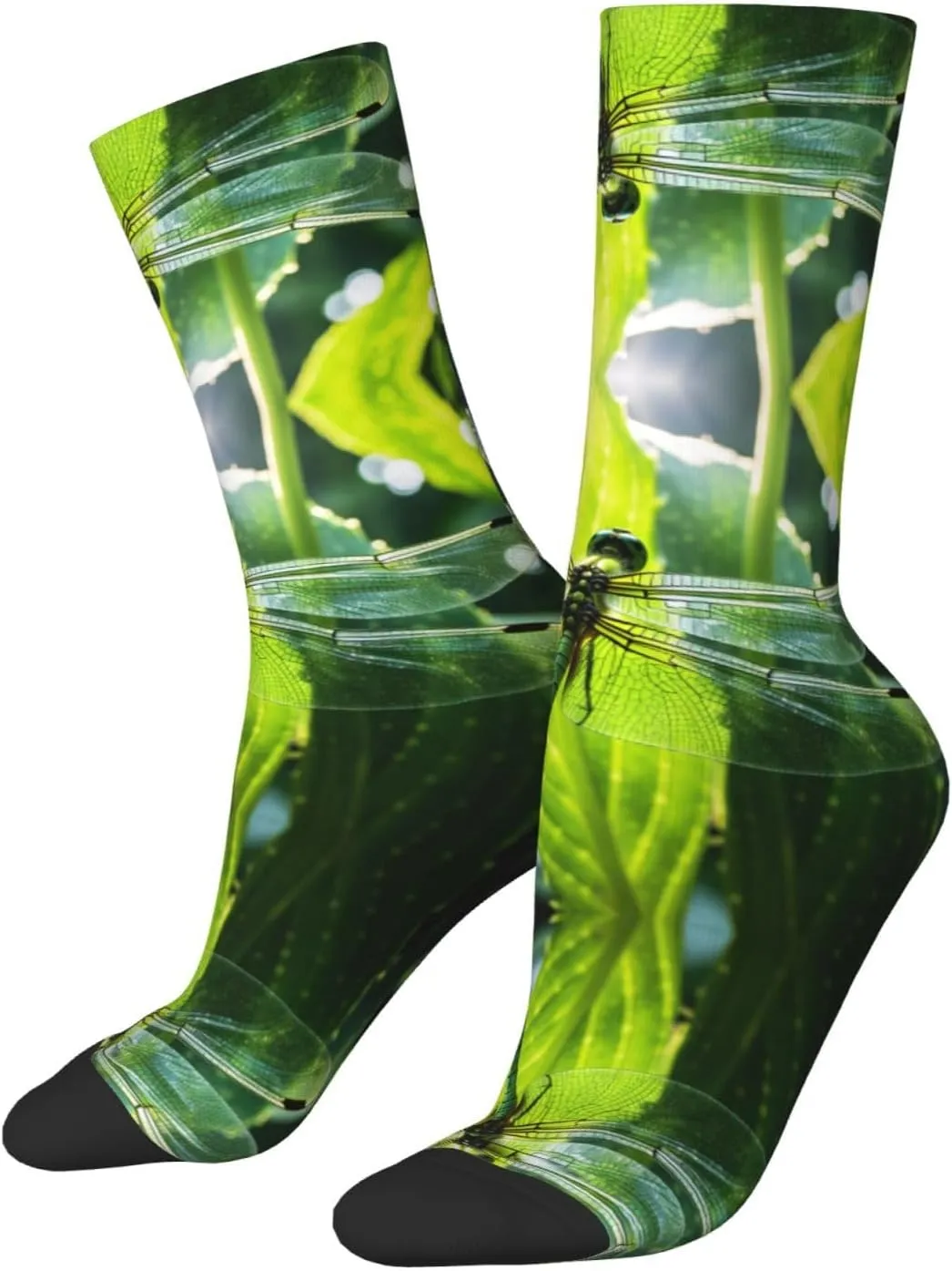 Dragonfly Print Fun Contrast Socks,Novel Crazy Cool Socks,Pattern Funky Novelty Socks,Unisex Bulk Socks
