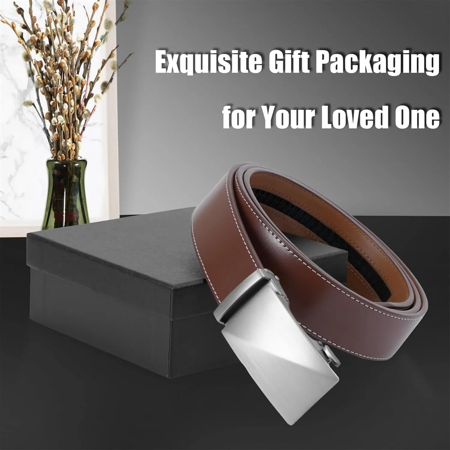 Economicalk Ratcheting Belt, Economical Ratchet Belt, Economicalk Belt, Economically Belt, Leather Belt For Men Adjustable Ratchet Belt With Automatic Buckle For Dress Pants Trim To Fit-Style B||45in