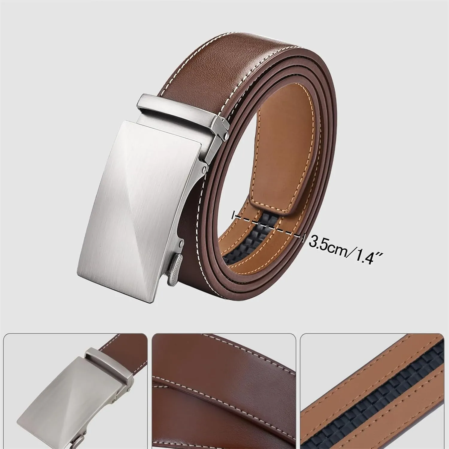 Economicalk Ratcheting Belt, Economical Ratchet Belt, Economicalk Belt, Economically Belt, Leather Belt For Men Adjustable Ratchet Belt With Automatic Buckle For Dress Pants Trim To Fit-Style B||45in