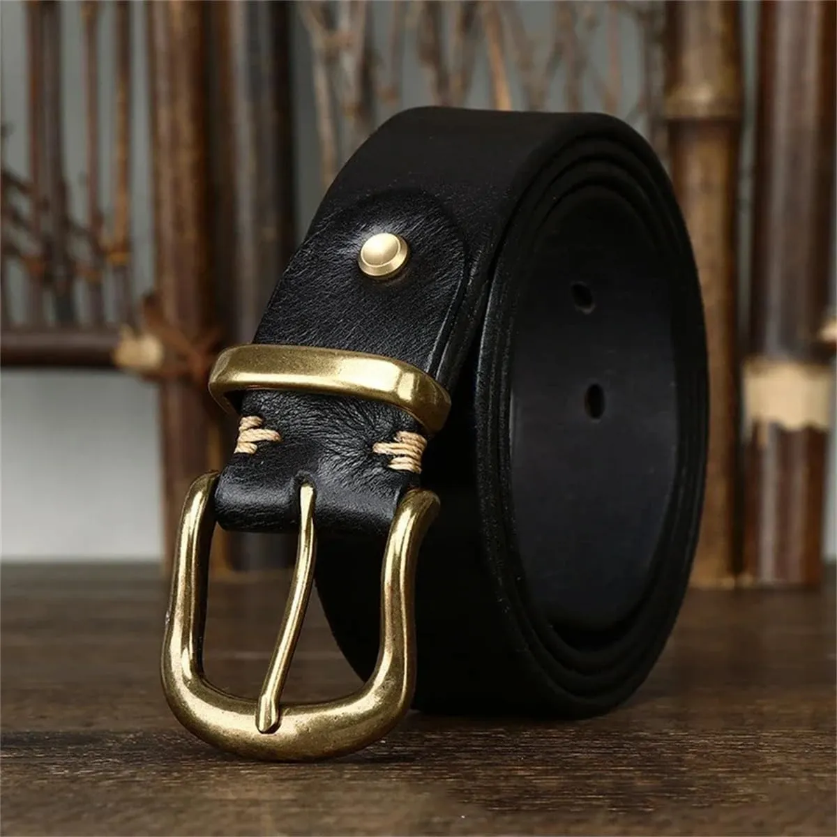 Fashion Luxury 3.8CM Cowhide Genuine Leather Belts For Men Jeans Brass Buckle Cowboy Waistband