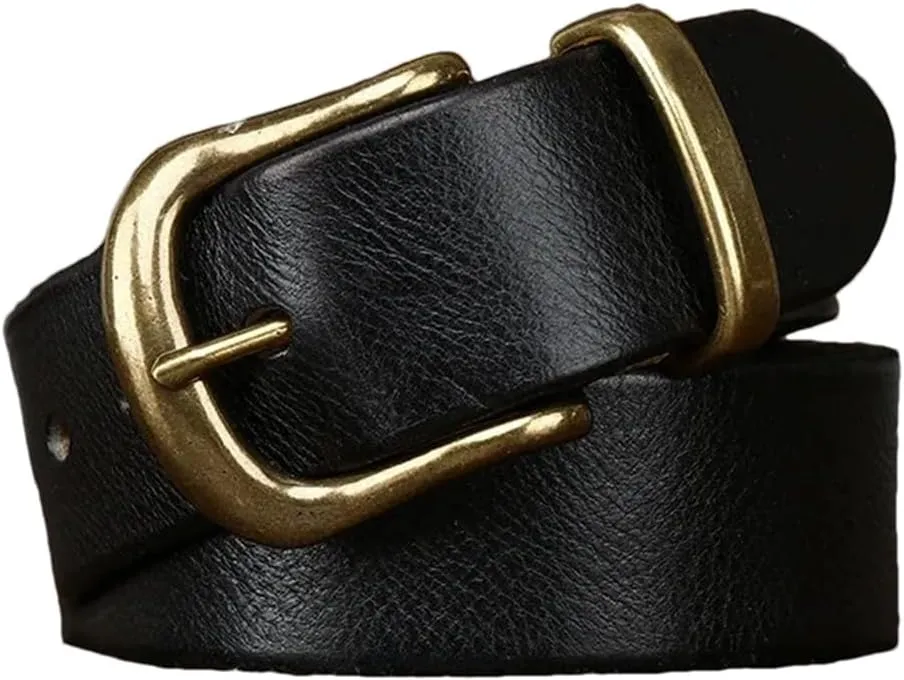 Fashion Luxury 3.8CM Cowhide Genuine Leather Belts For Men Jeans Brass Buckle Cowboy Waistband
