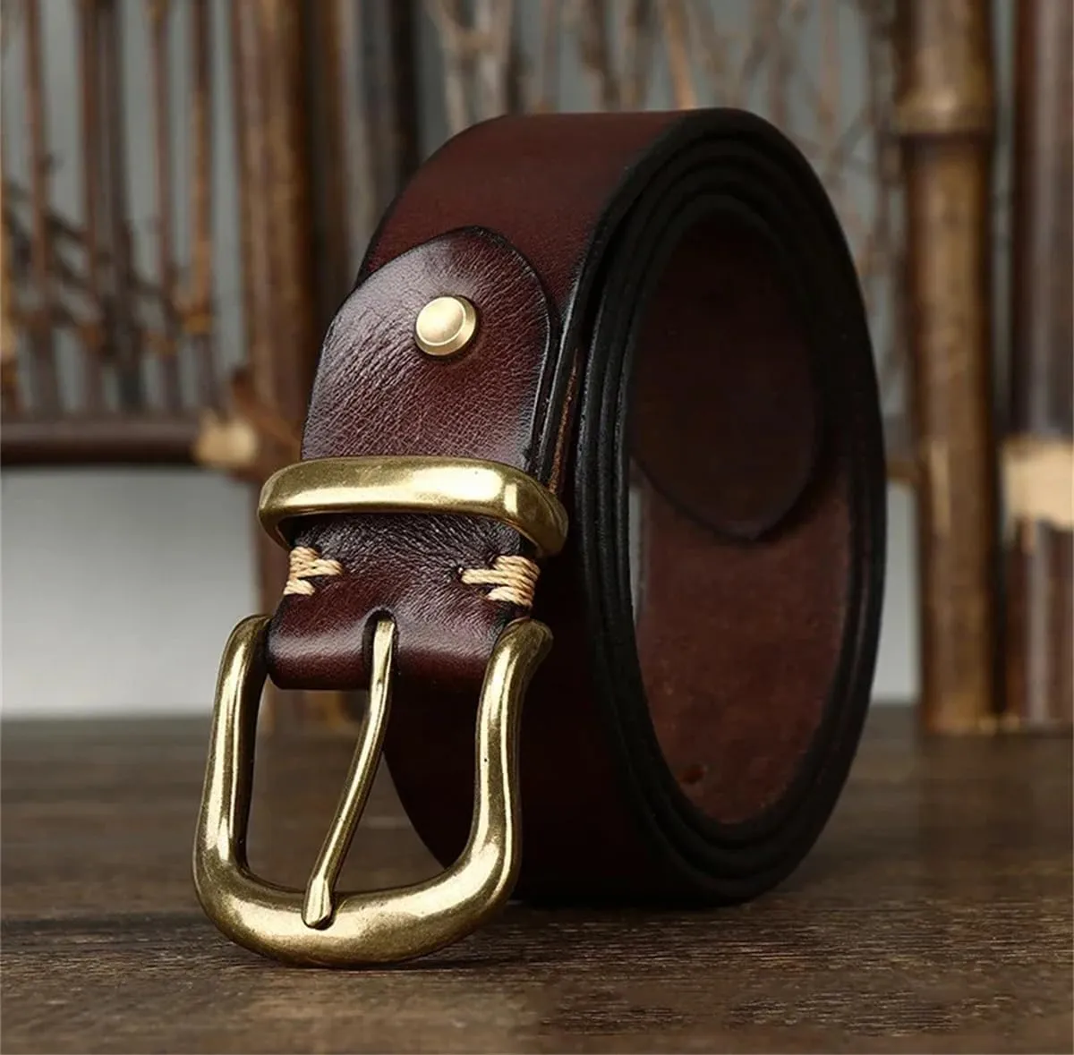 Fashion Luxury 3.8CM Cowhide Genuine Leather Belts For Men Jeans Brass Buckle Cowboy Waistband