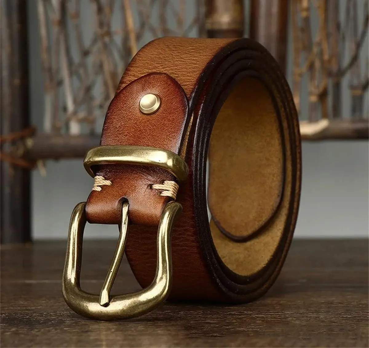 Fashion Luxury 3.8CM Cowhide Genuine Leather Belts For Men Jeans Brass Buckle Cowboy Waistband