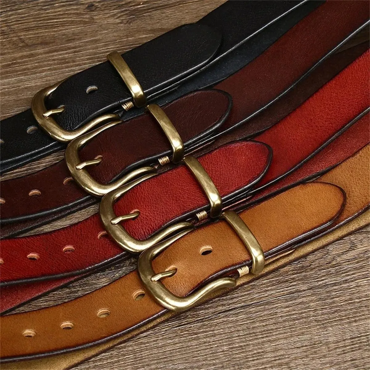 Fashion Luxury 3.8CM Cowhide Genuine Leather Belts For Men Jeans Brass Buckle Cowboy Waistband