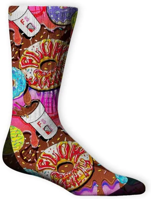 Flow Society Donut Flow Crew Socks Sized for Ages 6-12 - Fun for Boys - Silly for Kids - Wacky - Youth - Pink