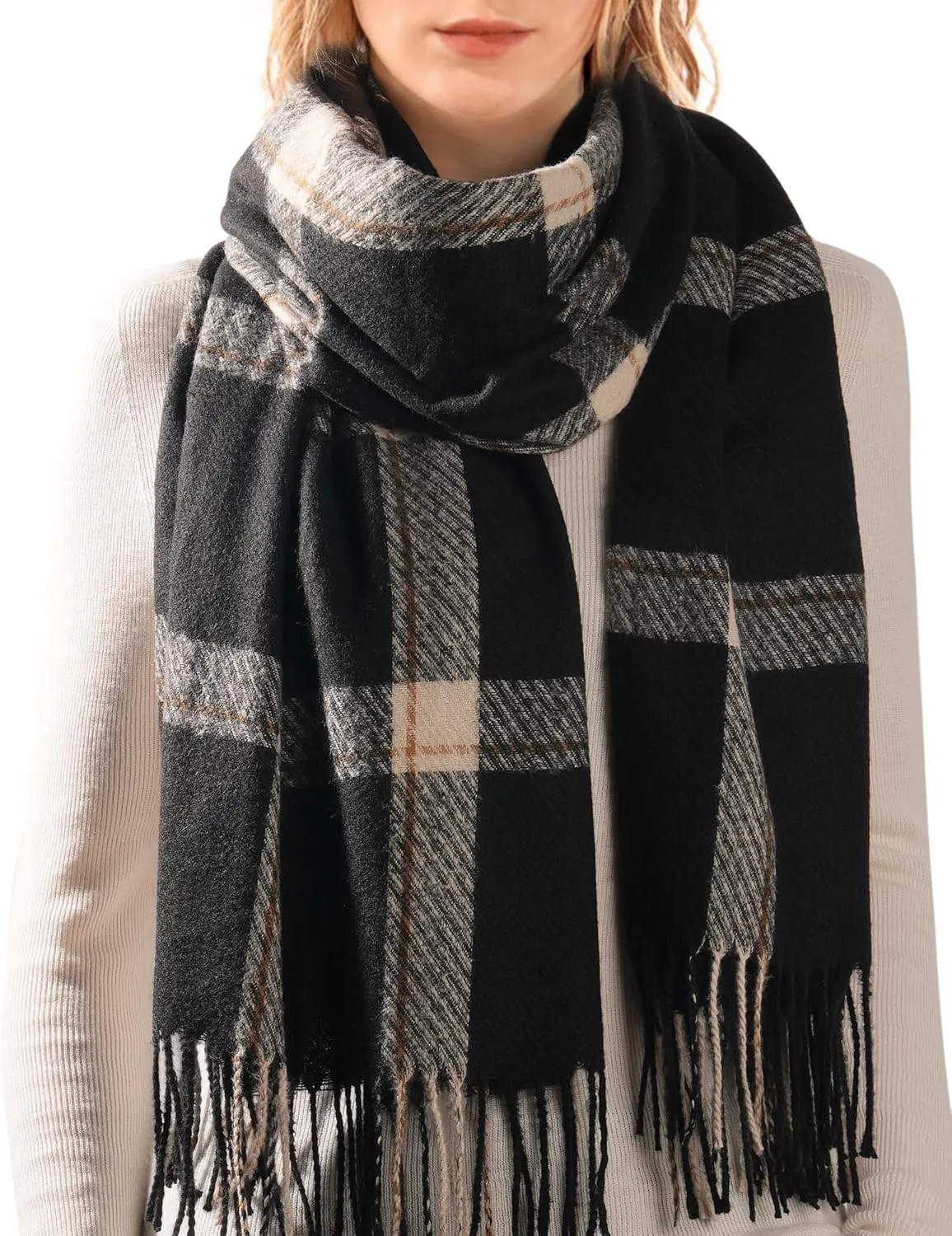 FURTALK Winter Scarf for Women Shawl Cashmere Feel Tassel Plaid Large Oversized Scarves Wraps