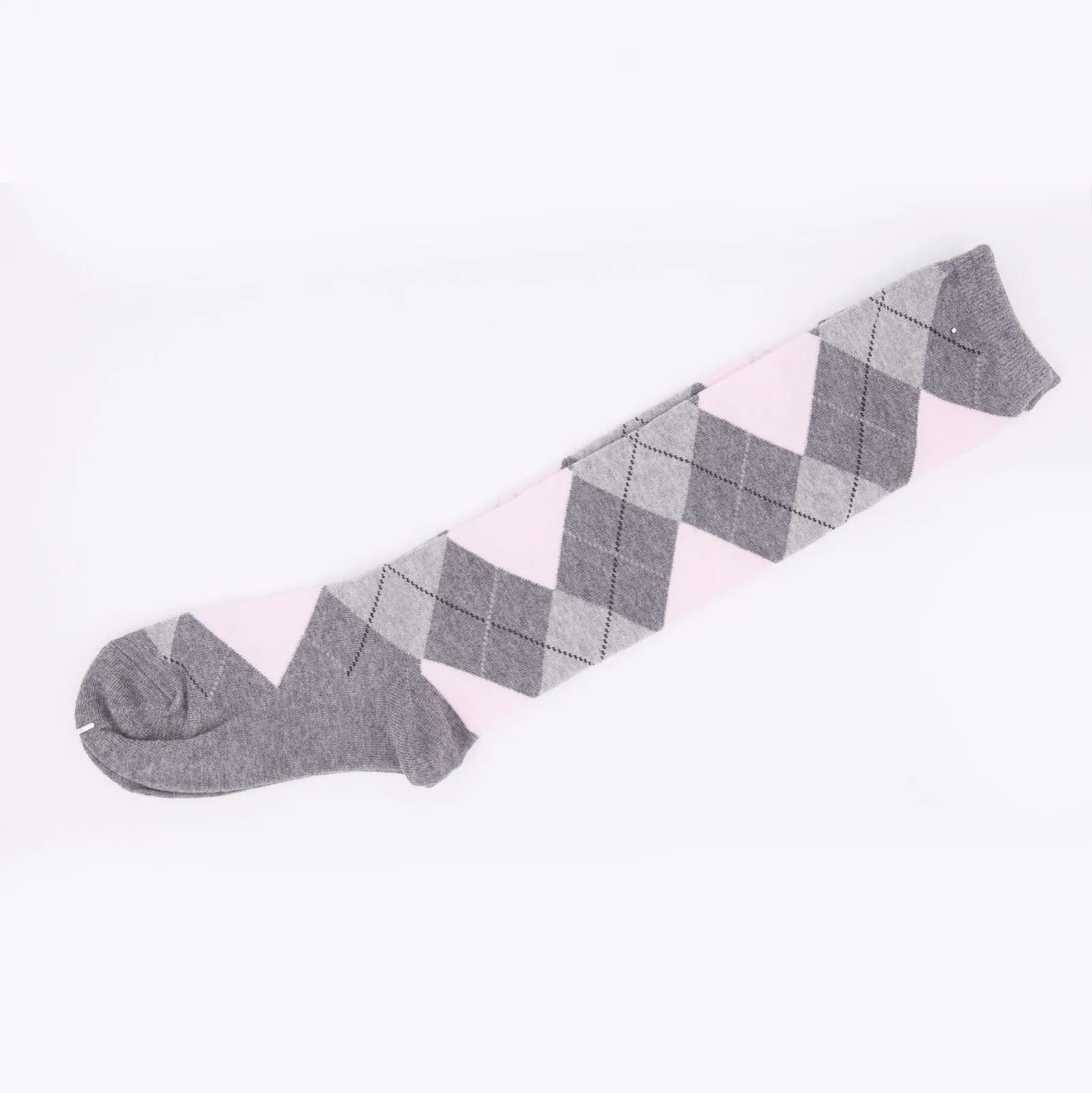 Grey Pink Argyle Diamond Check Womens Knee High Socks