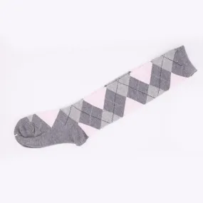Grey Pink Argyle Diamond Check Womens Knee High Socks