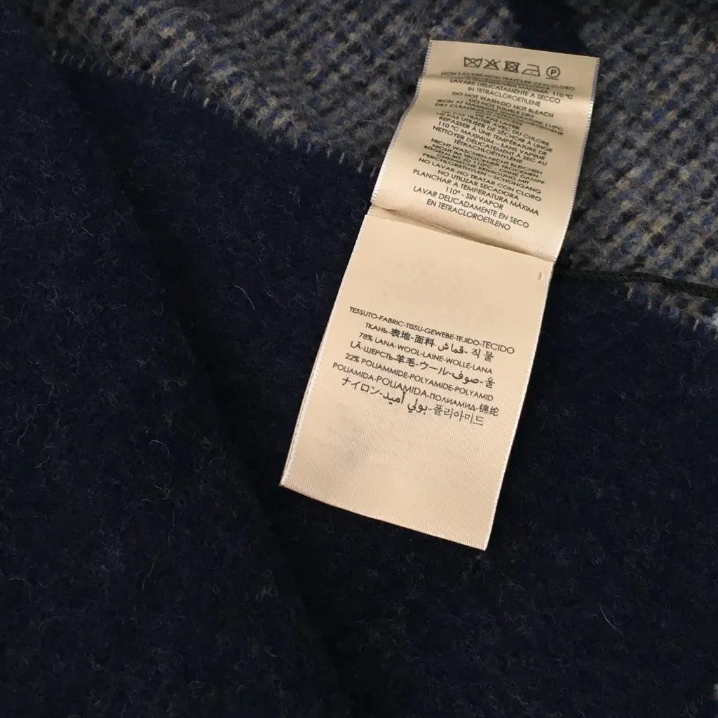 Gucci Men's Scarf Jacquard Wool Blend Logo Embroidery & Fringe Edges Gray & Navy Blue 190x35cm