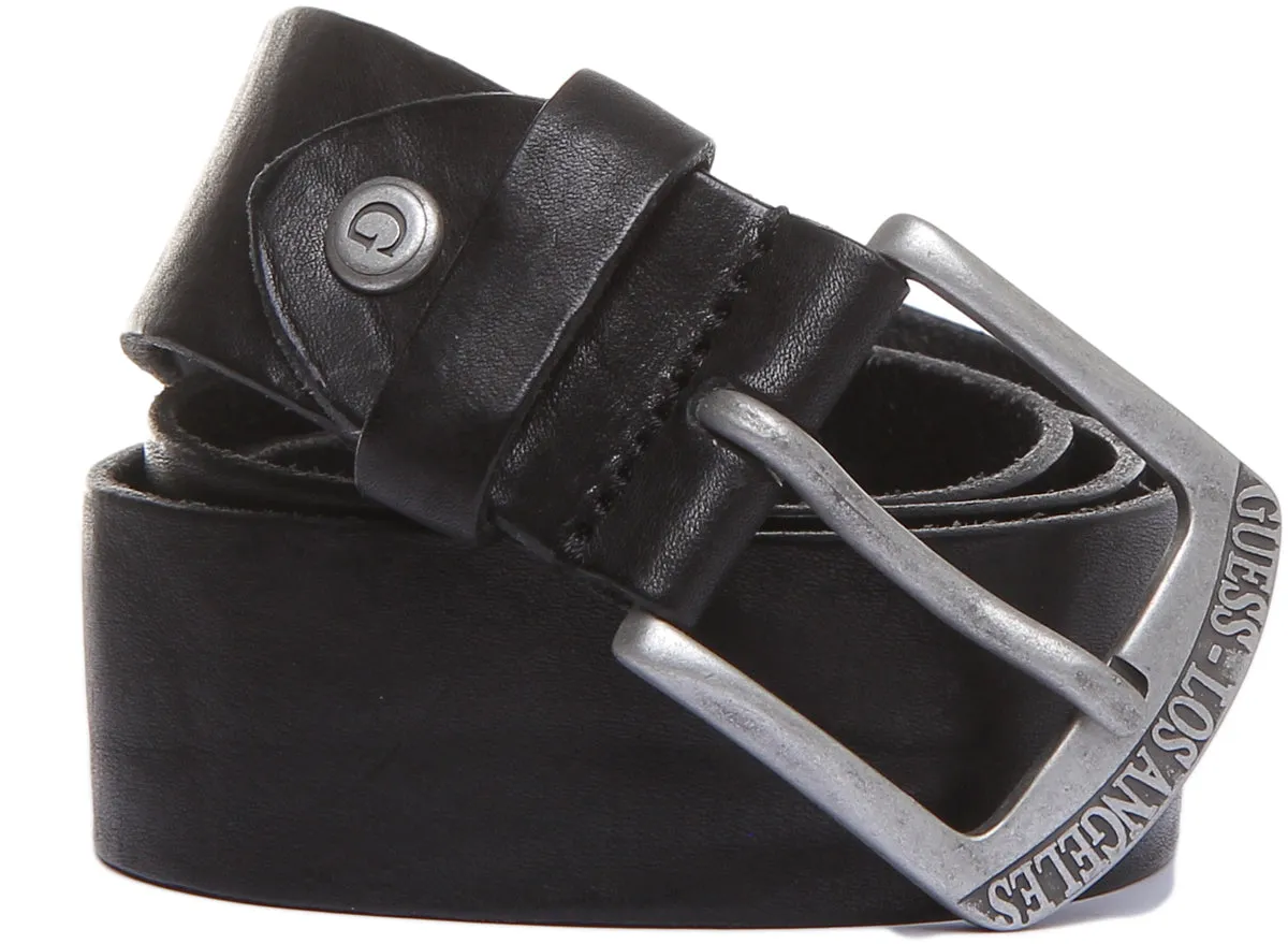 Guess Crackle Men's Plain Leather Belt In Black