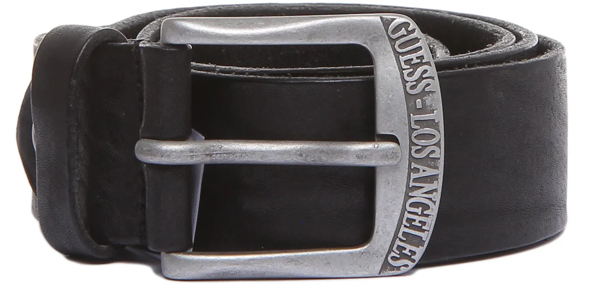 Guess Crackle Men's Plain Leather Belt In Black