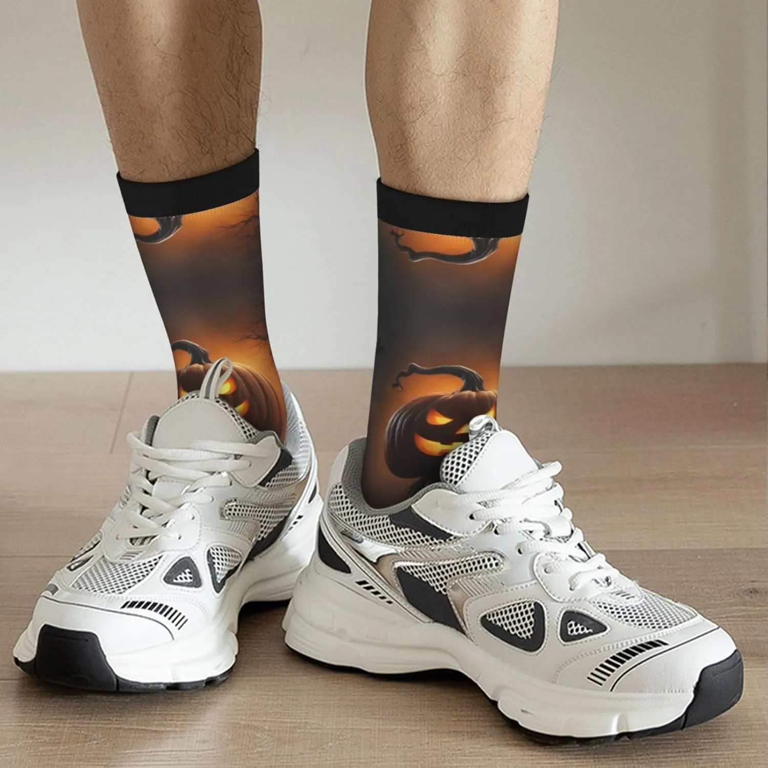 Halloween Ghost Pumpkin 1 Print Fun Contrast Socks,Novel Crazy Cool Socks,Pattern Funky Novelty Socks,Unisex Bulk Socks