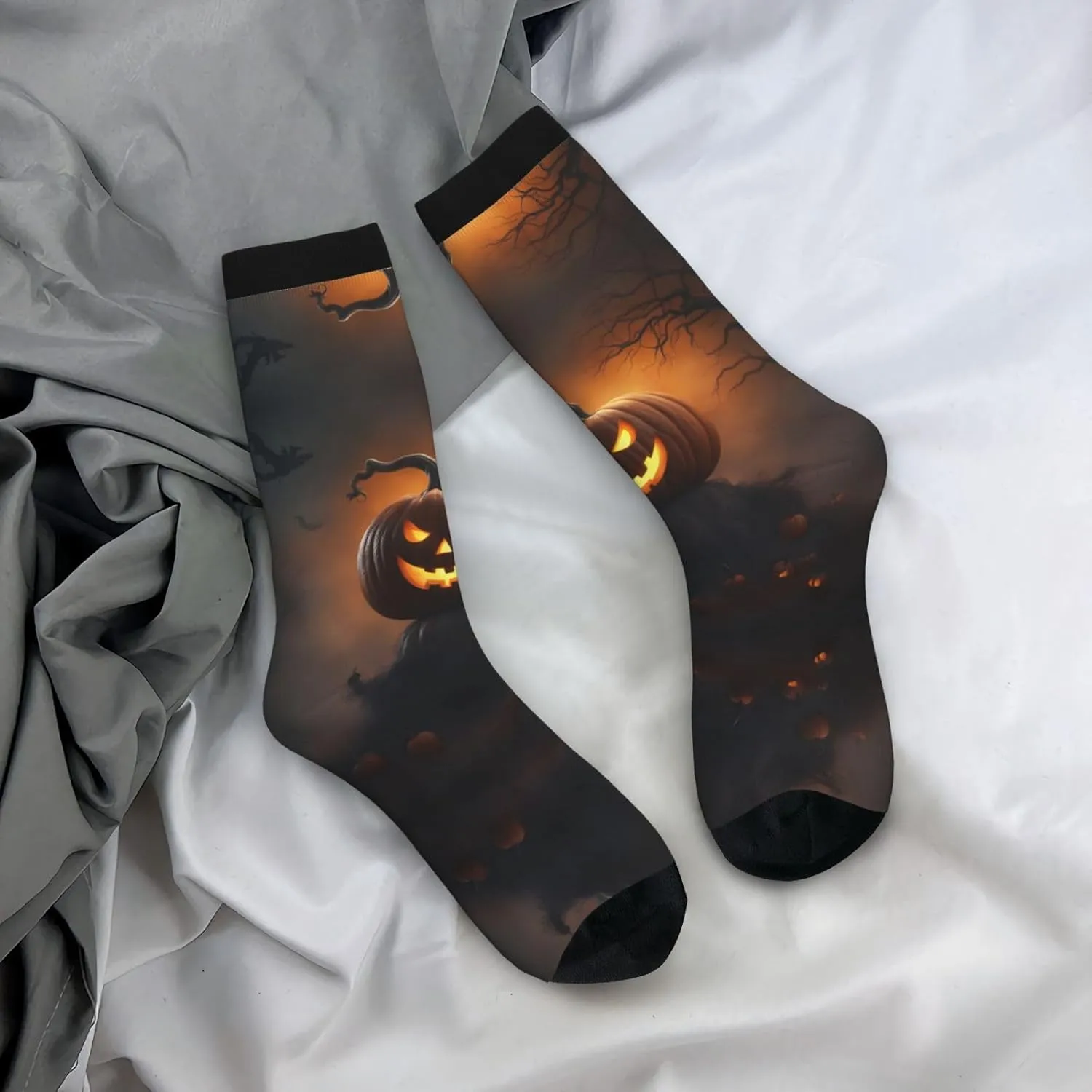 Halloween Ghost Pumpkin 1 Print Fun Contrast Socks,Novel Crazy Cool Socks,Pattern Funky Novelty Socks,Unisex Bulk Socks