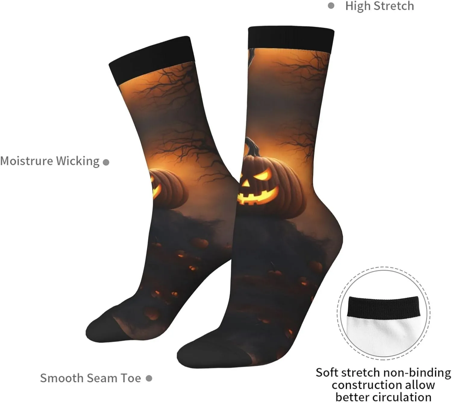 Halloween Ghost Pumpkin 1 Print Fun Contrast Socks,Novel Crazy Cool Socks,Pattern Funky Novelty Socks,Unisex Bulk Socks