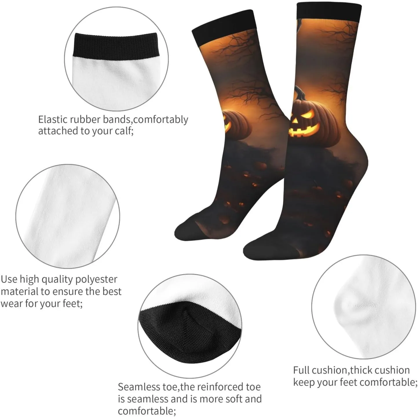 Halloween Ghost Pumpkin 1 Print Fun Contrast Socks,Novel Crazy Cool Socks,Pattern Funky Novelty Socks,Unisex Bulk Socks