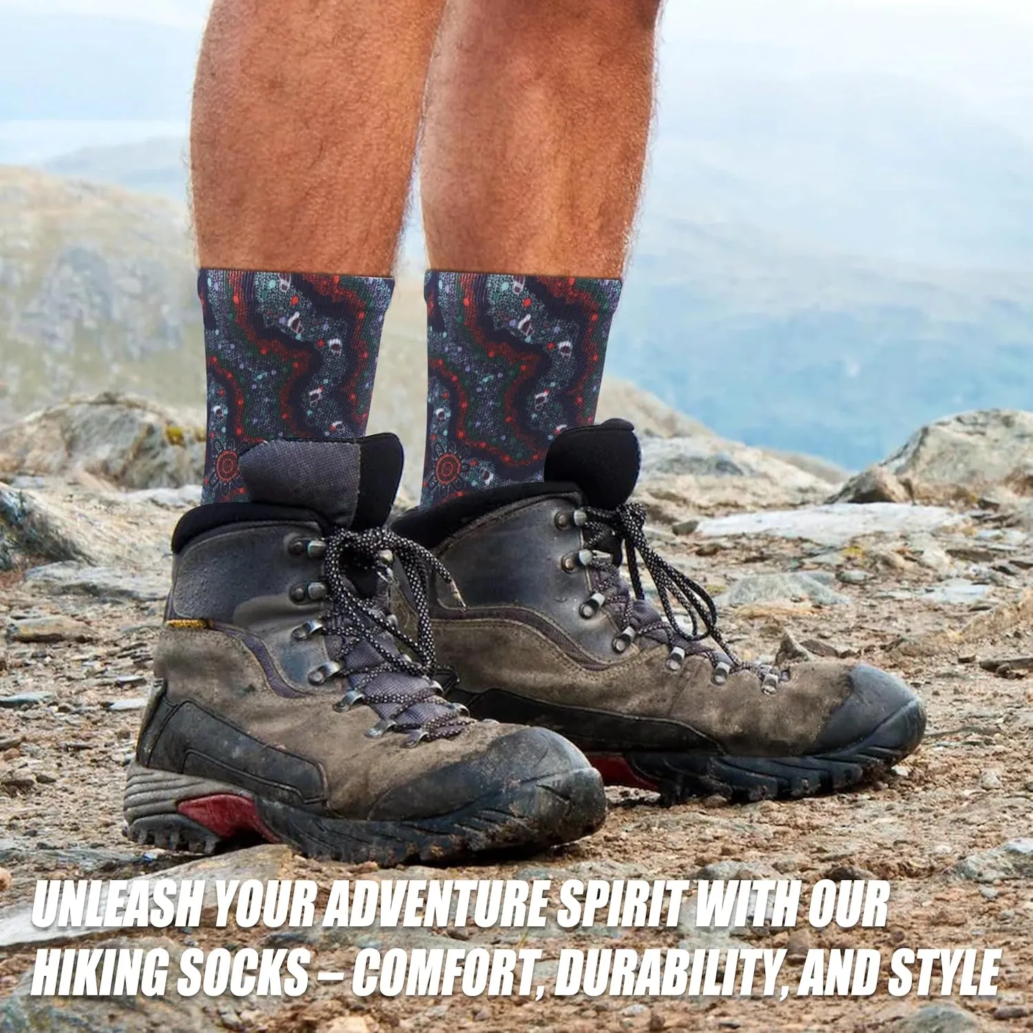 HUSO Running, Hiking and Cycling Socks for Men and Women, Colorful Printed Socks 2 Pairs