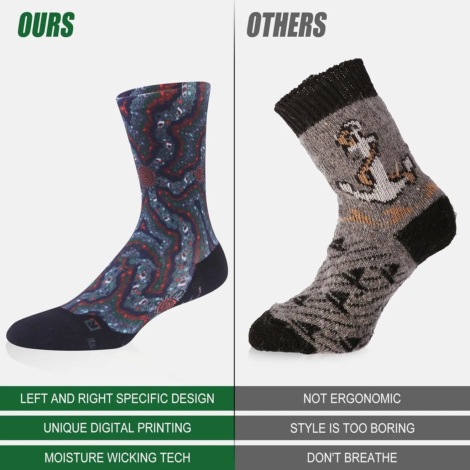HUSO Running, Hiking and Cycling Socks for Men and Women, Colorful Printed Socks 2 Pairs