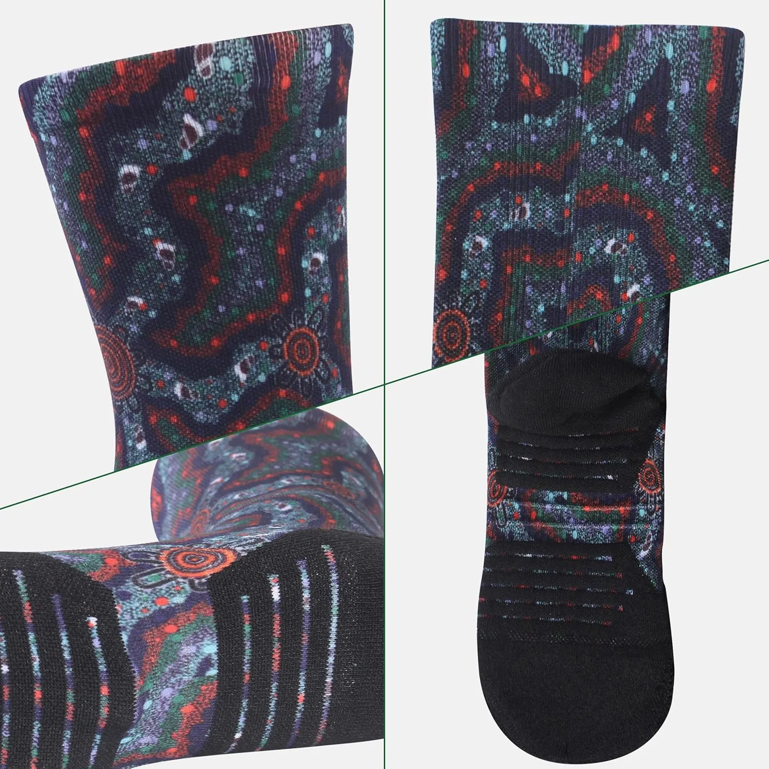 HUSO Running, Hiking and Cycling Socks for Men and Women, Colorful Printed Socks 2 Pairs