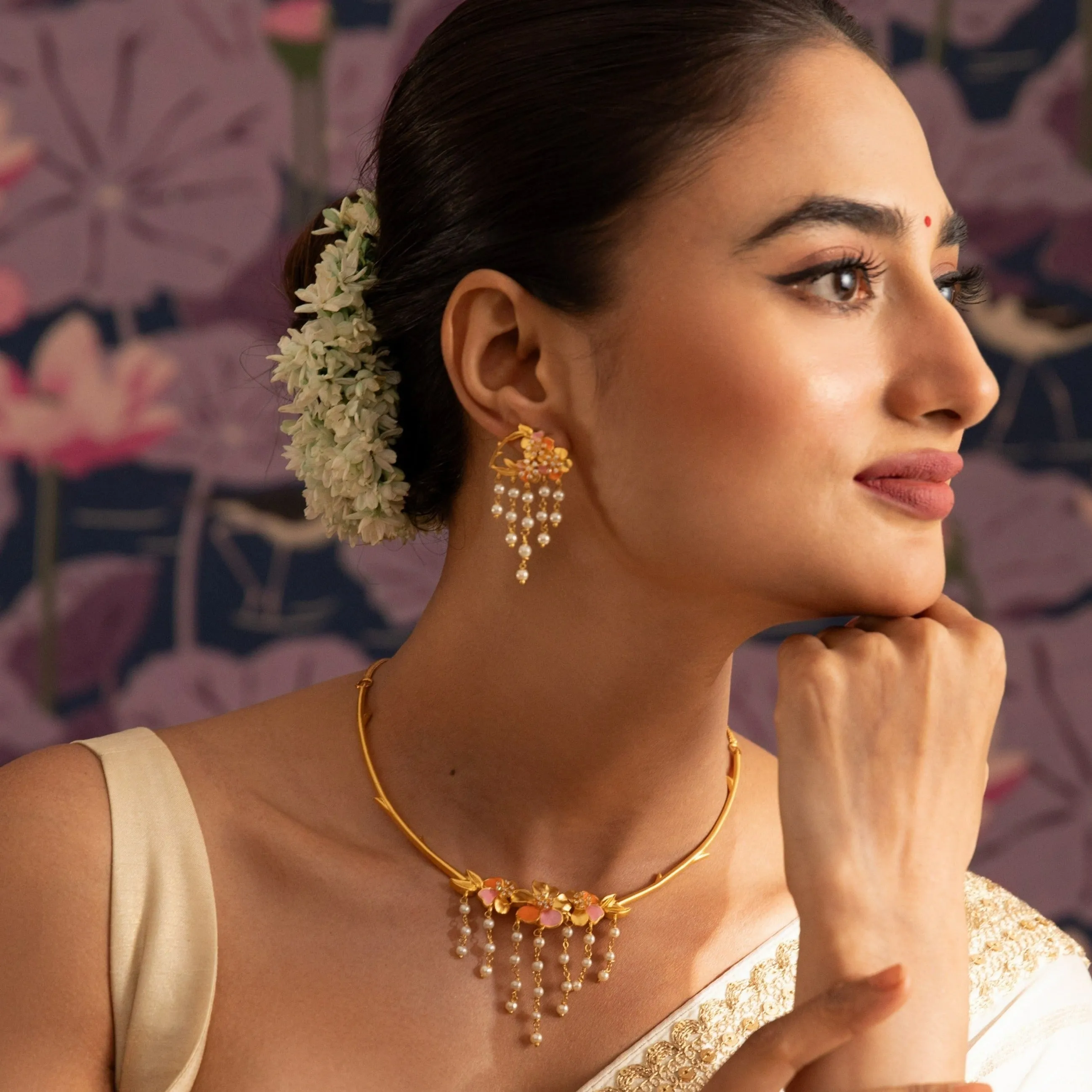 Jalaja Floral Statement Cuff Necklace