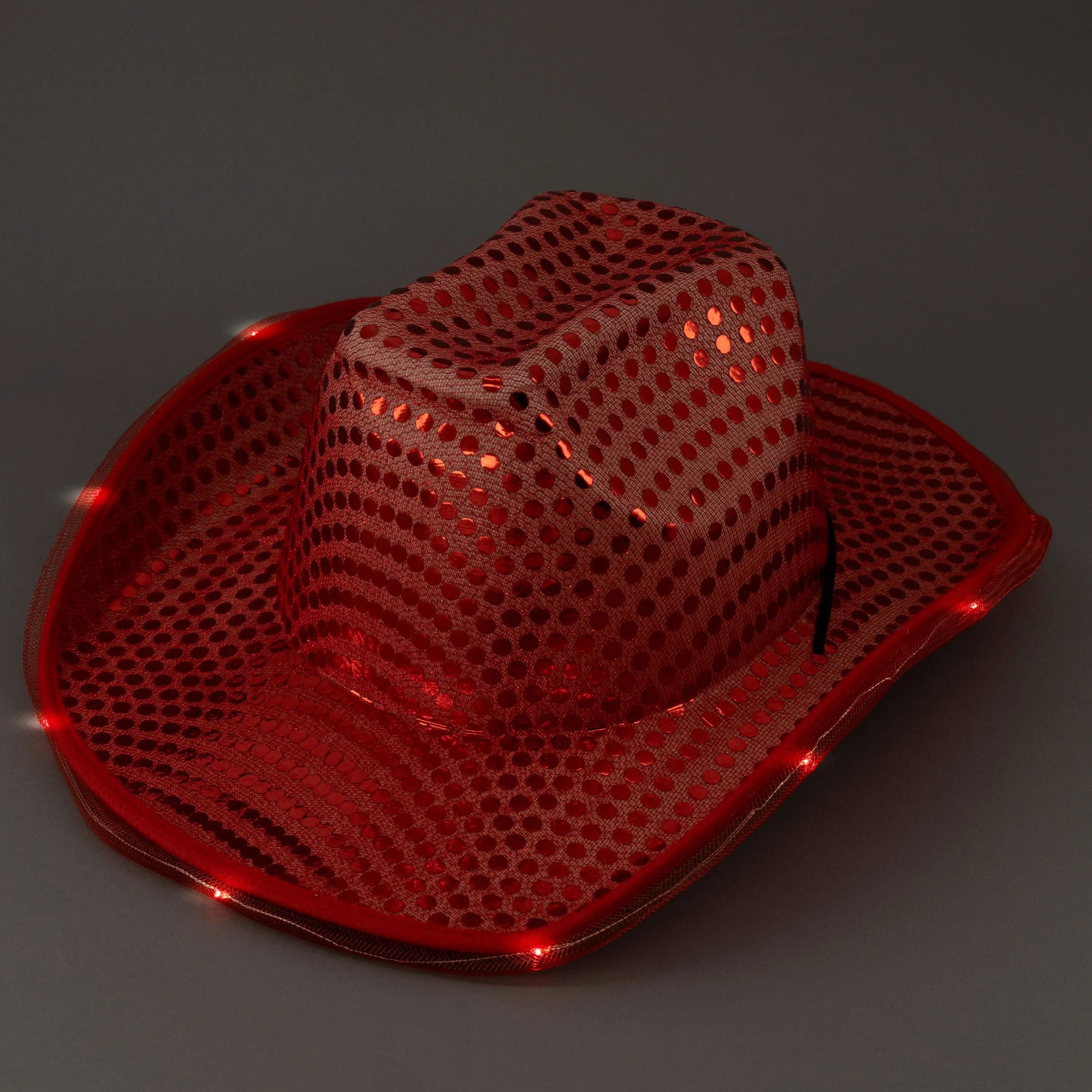LED Light Up Flashing Sequin Red Cowboy Hat - Pack of 24 Hats