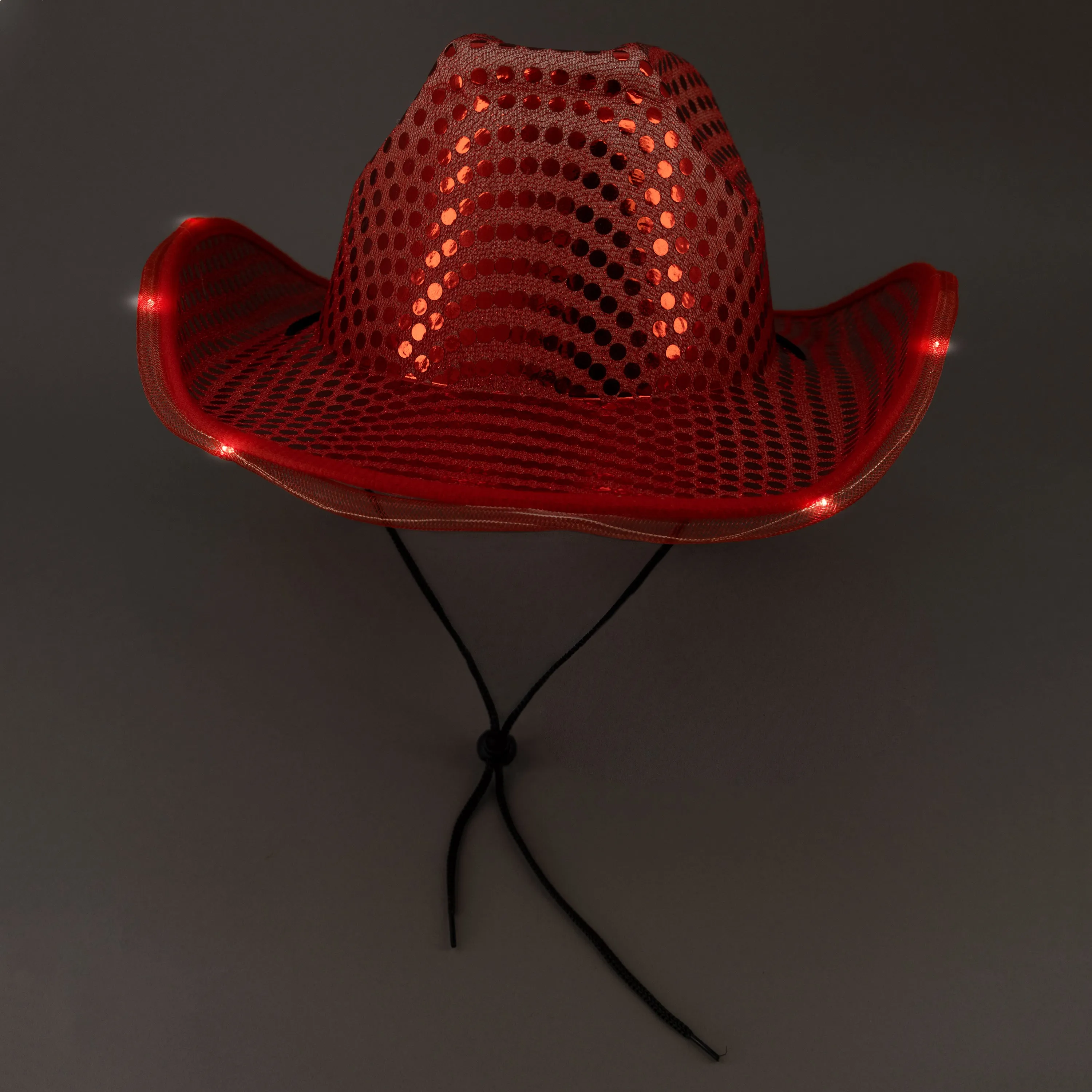 LED Light Up Flashing Sequin Red Cowboy Hat - Pack of 3 Hats