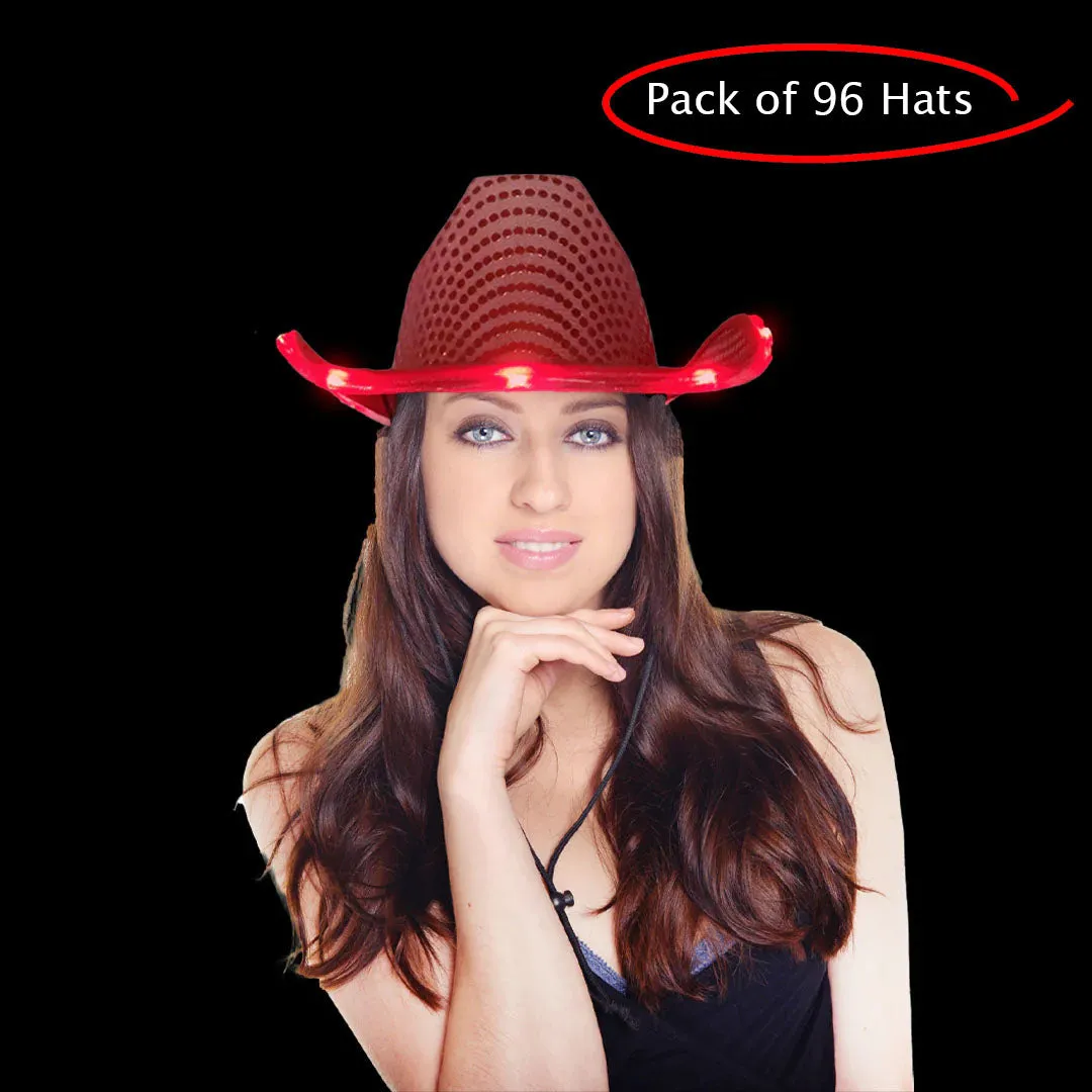 LED Light Up Flashing Sequin Red Cowboy Hat - Pack of 96 Hats