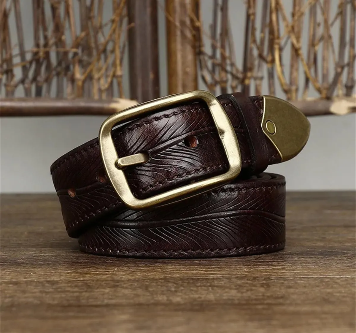 Men 3.8CM Thick Cowhide Copper Buckle Genuine Leather Jeans Belt Thickening Double-Sided Use Luxury Strap