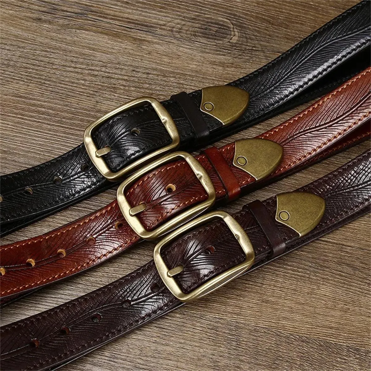 Men 3.8CM Thick Cowhide Copper Buckle Genuine Leather Jeans Belt Thickening Double-Sided Use Luxury Strap