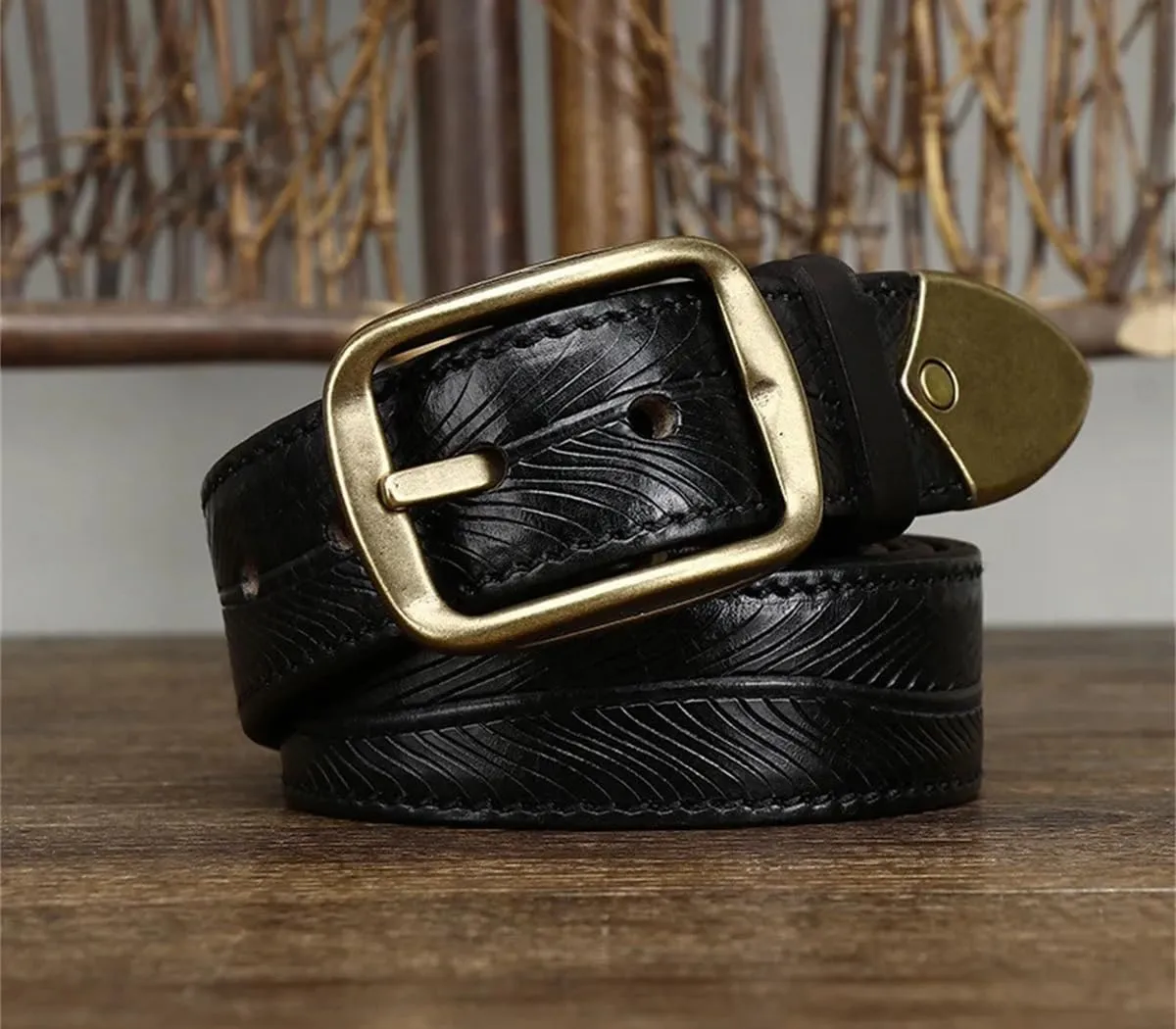 Men 3.8CM Thick Cowhide Copper Buckle Genuine Leather Jeans Belt Thickening Double-Sided Use Luxury Strap