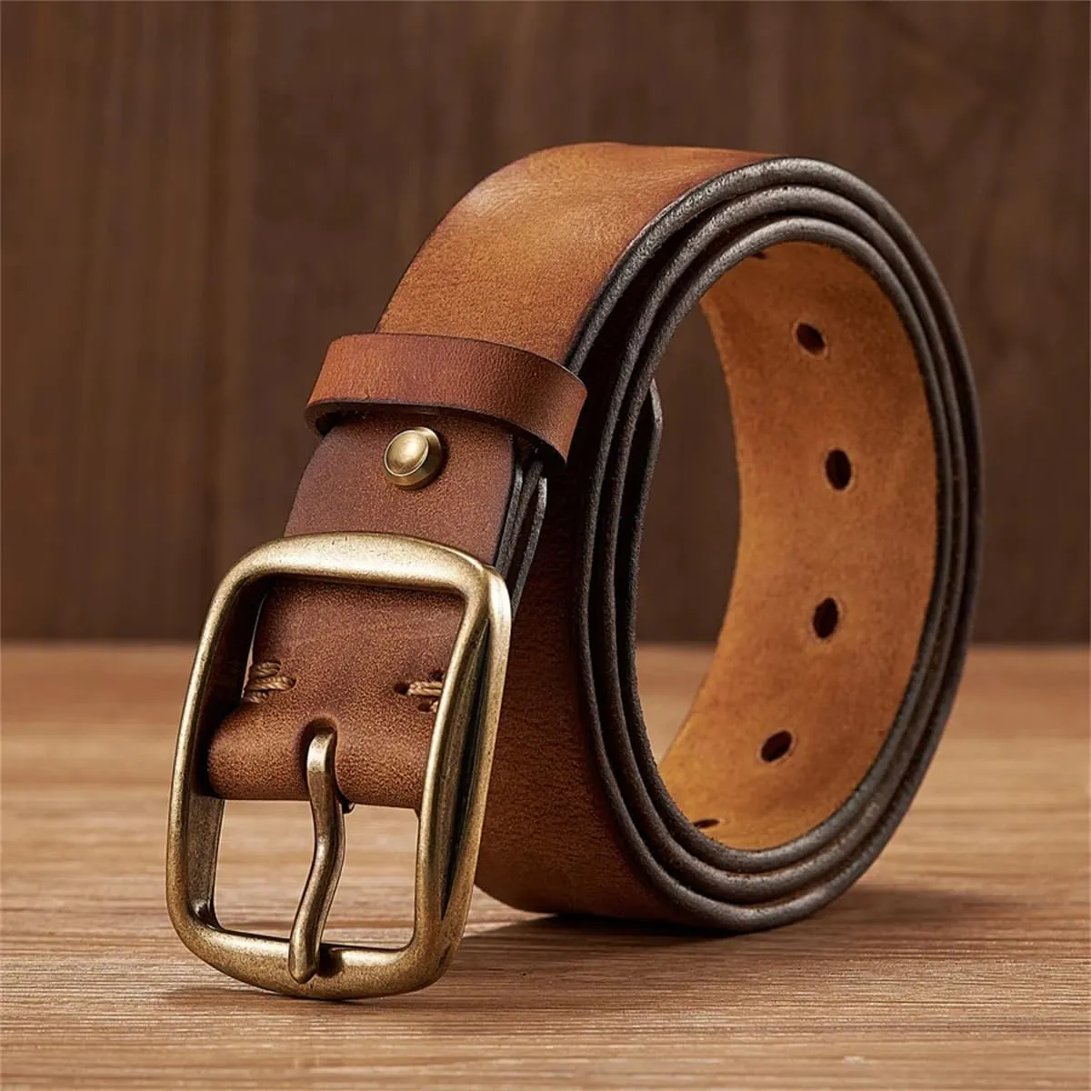 Men Thick Cowhide Copper Pin Buckle Genuine Leather Belt For Jeans Fashion Casual Belt Waistband Retro Luxury Strap