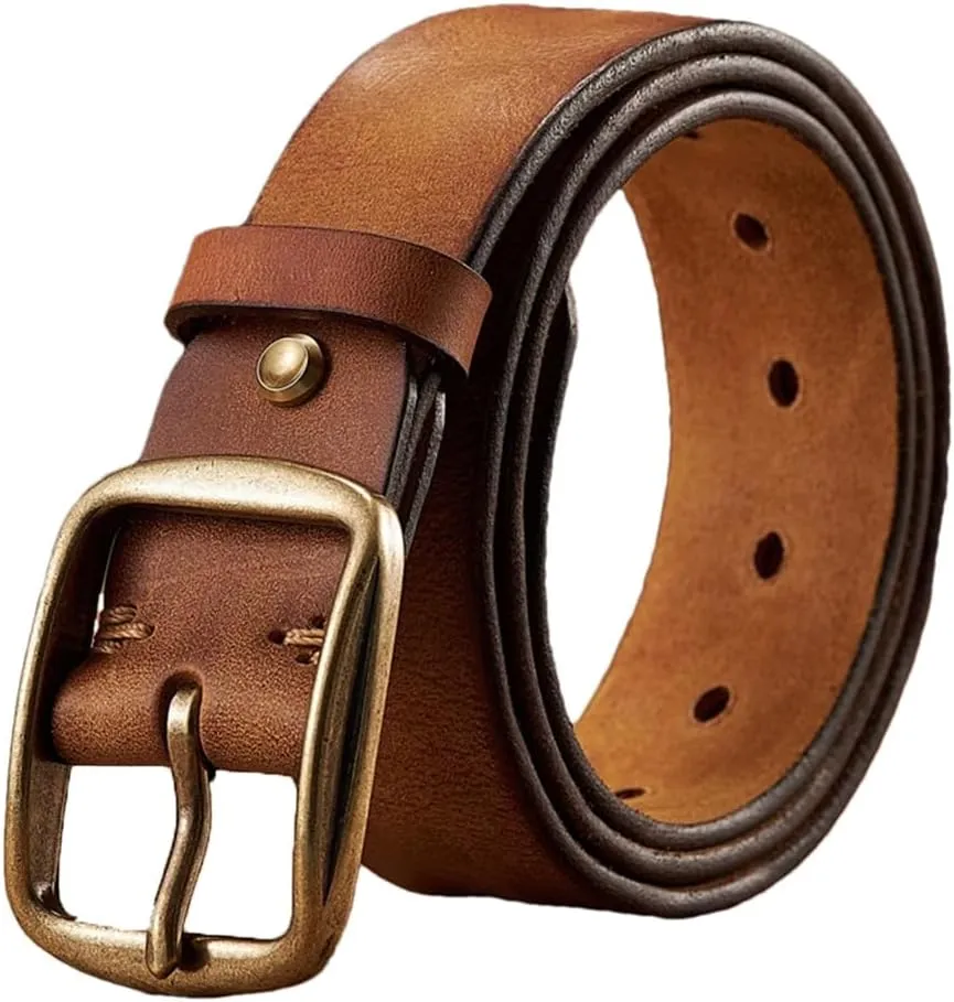 Men Thick Cowhide Copper Pin Buckle Genuine Leather Belt For Jeans Fashion Casual Belt Waistband Retro Luxury Strap