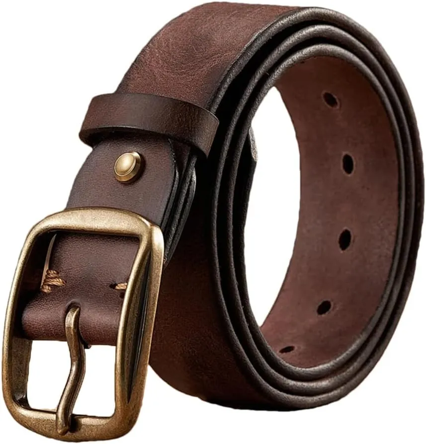 Men Thick Cowhide Copper Pin Buckle Genuine Leather Belt For Jeans Fashion Casual Belt Waistband Retro Luxury Strap