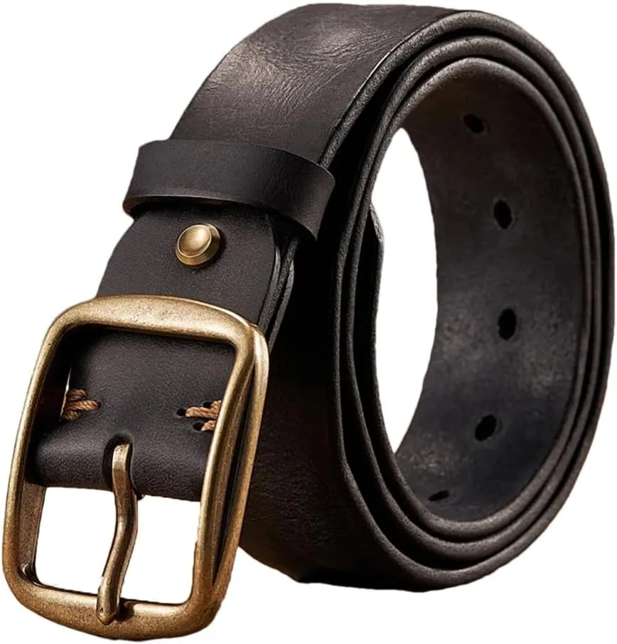 Men Thick Cowhide Copper Pin Buckle Genuine Leather Belt For Jeans Fashion Casual Belt Waistband Retro Luxury Strap