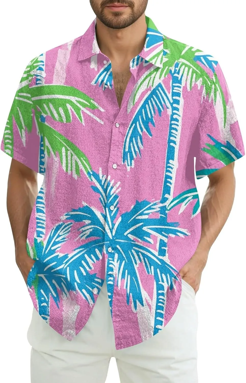 Mens Hawaiian Shirt Button Down Short Sleeve Beach Shirts Floral Tropical Print 2025 Summer Tshirt Lapel Collared Tops