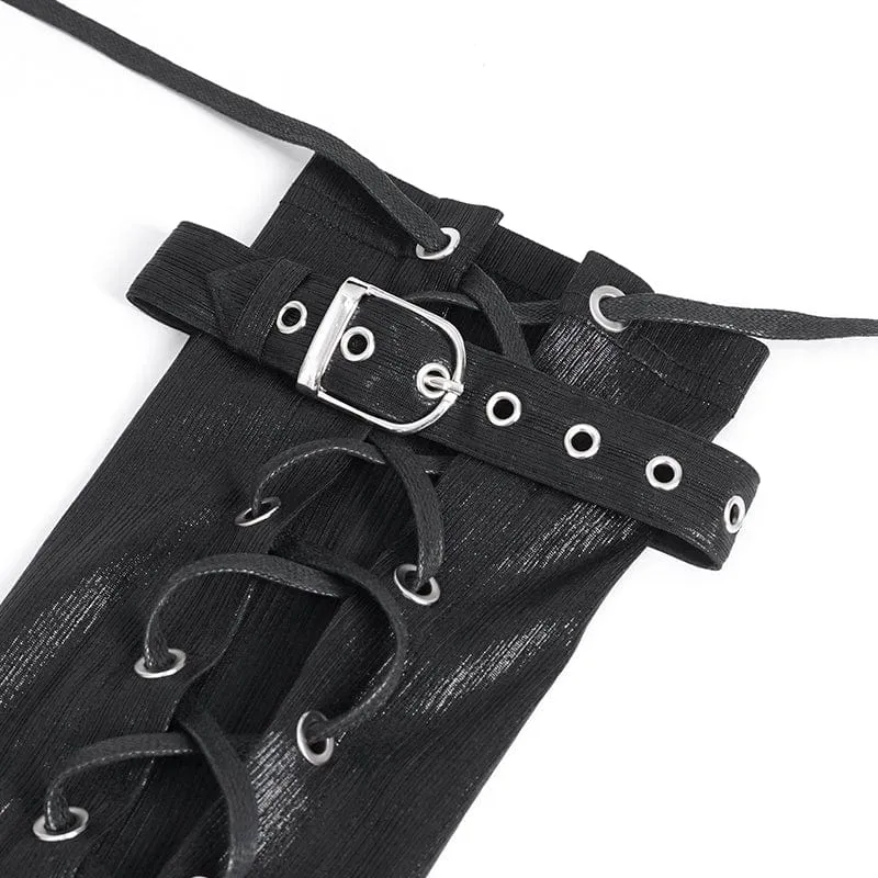 Men's Punk Mesh Splice Lace-up Gloves Fingerless Gloves