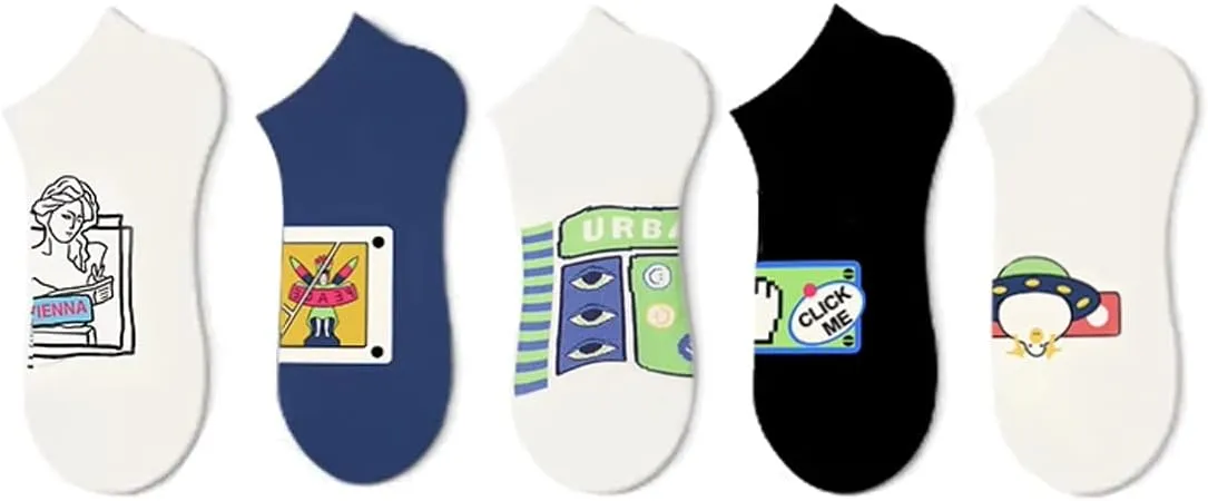 No Show Socks Fashion Patterned Casual Low Cut Ankle Socks for Men 5 Pairs Gift Box Pack-Cool & Funny Gifts