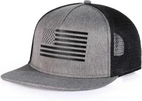 Oversize XXL American Flag Trucker Hat for Men Women,Flat Brim Adjustable Mesh Snapback Baseball Cap for Casual Wear