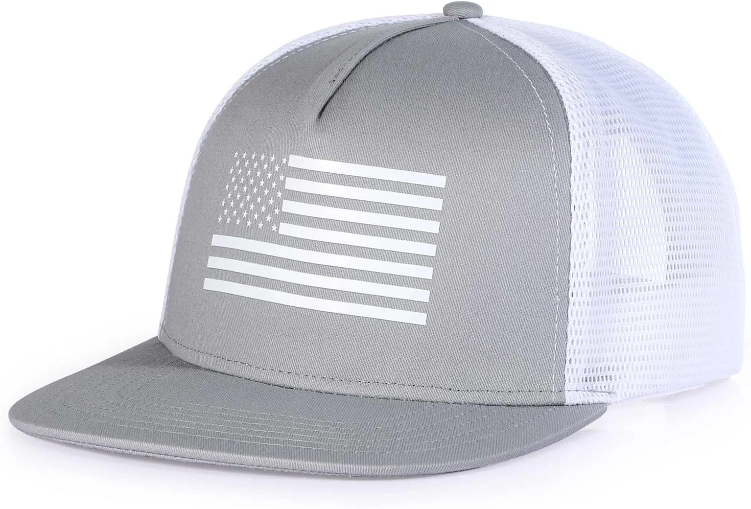 Oversize XXL American Flag Trucker Hat for Men Women,Flat Brim Adjustable Mesh Snapback Baseball Cap for Casual Wear