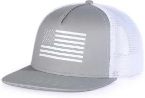 Oversize XXL American Flag Trucker Hat for Men Women,Flat Brim Adjustable Mesh Snapback Baseball Cap for Casual Wear