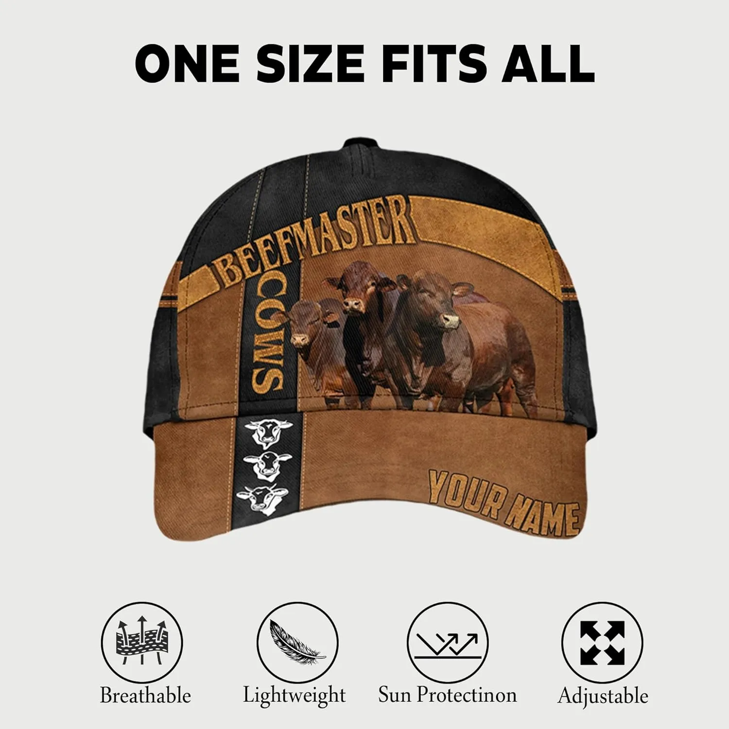 Personalised 3D Animal Cow and Leather Pattern Truckers Hats with Mesh Back Breathable Netback Caps Headwear for Farmer