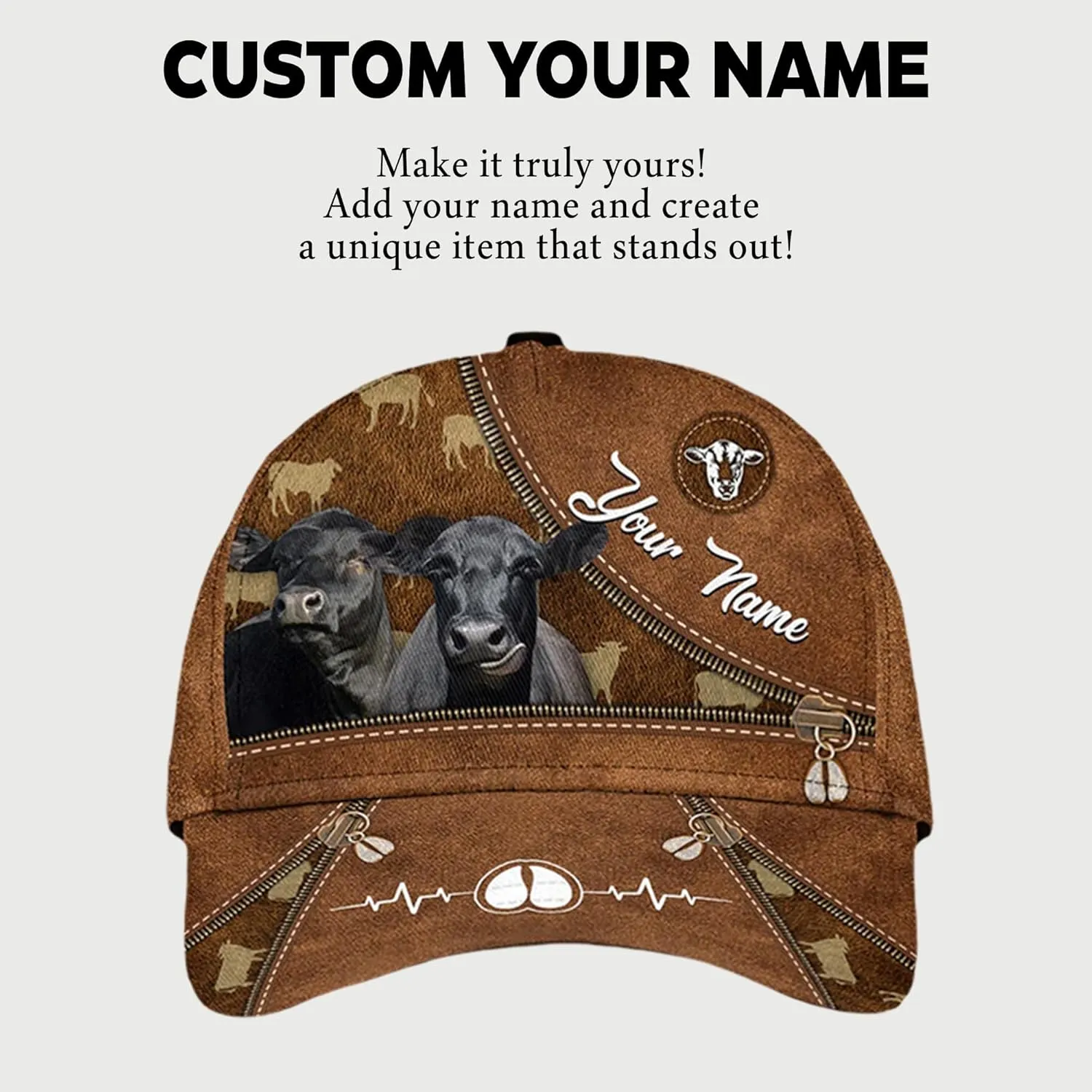 Personalised 3D Animal Cow and Leather Pattern Truckers Hats with Mesh Back Breathable Netback Caps Headwear for Farmer