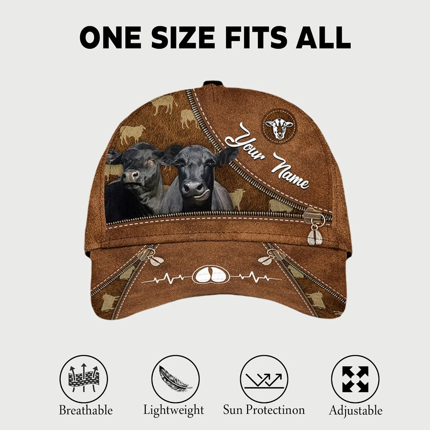 Personalised 3D Animal Cow and Leather Pattern Truckers Hats with Mesh Back Breathable Netback Caps Headwear for Farmer