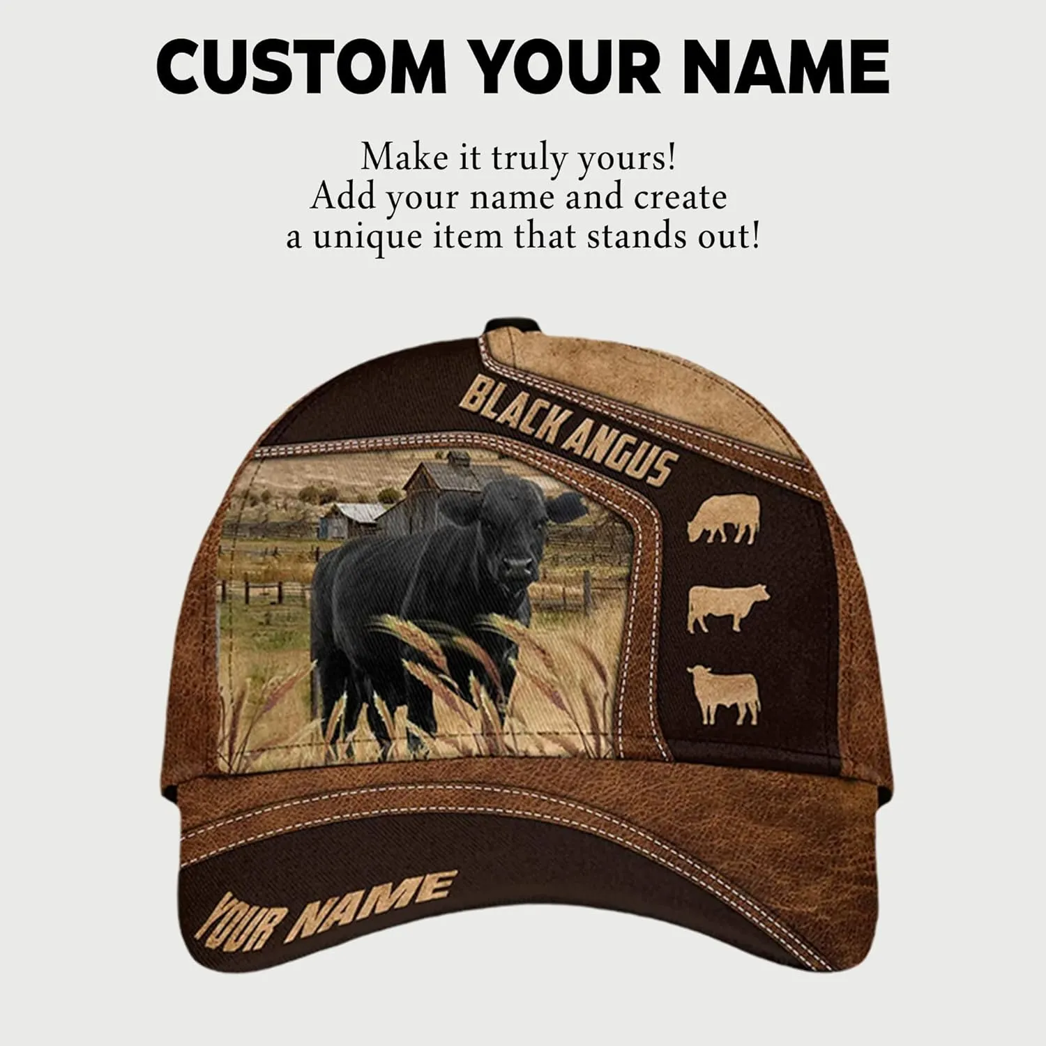 Personalised 3D Animal Cow and Leather Pattern Truckers Hats with Mesh Back Breathable Netback Caps Headwear for Farmer